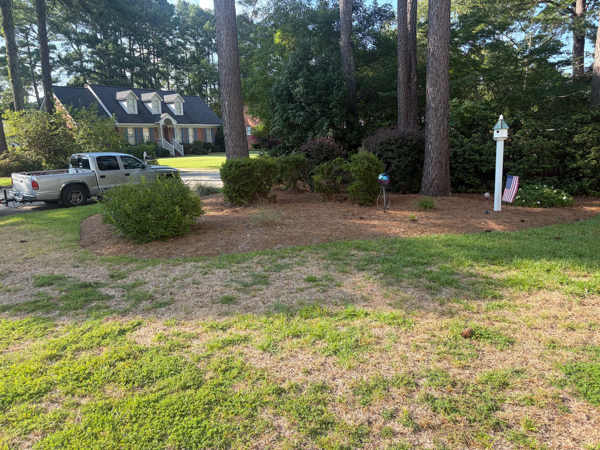 Bed Redesign, Shrub Planting, and Pine Straw Installation at 3209 image